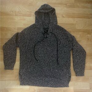 Rock&Republic woman’s black/white hooded sweater leather lace tie up size L